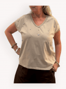 Topp med strassdetaljer, beige
