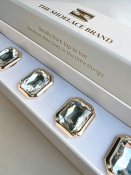 Emma – White Crystal Rectangle, knappsmycken 6-pack, guld