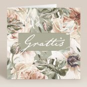 Kort med kuvert, Grattis gröna blad och blommor