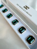 Nea – Emerald Green Crystal Rectangle, knappsmycken 6-pack, guld