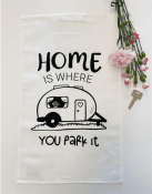 Kökshandduk, Home is/Husvagn, vit/svart text