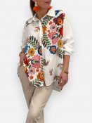 Oversize skjorta med tryck Thuna, vit/multi