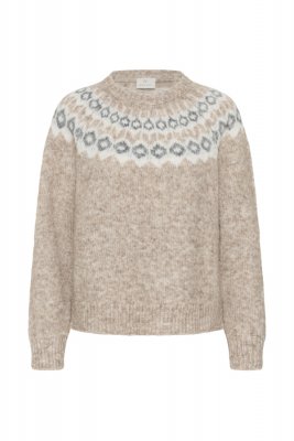 Stickad tröja Kaberta, Beige Melange/Grey/Chalk