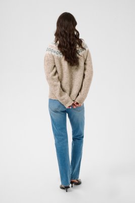 Stickad tröja Kaberta, Beige Melange/Grey/Chalk