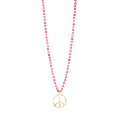 Långt halsband PEACE, rosa/guld