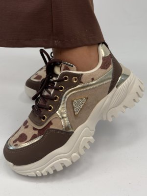 Sneakers Chunky, brun/strass/guld