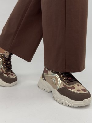 Sneakers Chunky, brun/strass/guld