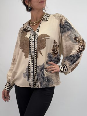 Elva, Mönstrad viskosblus, beige