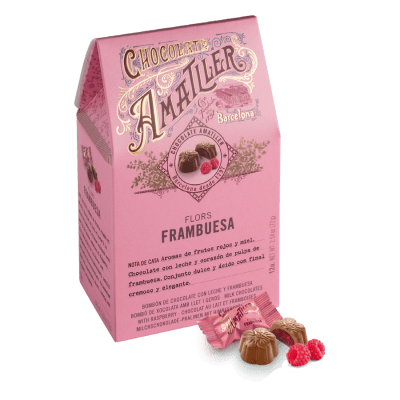 Presentask Chokladblommor ljus choklad med hallonfyllning 72g