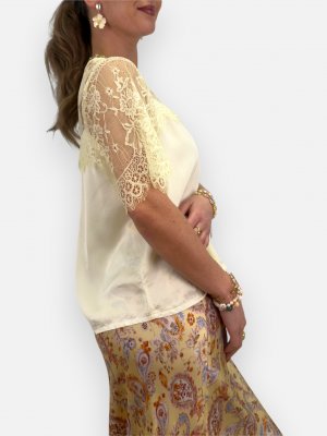 Topp med spetsdetaljer Amalia, gul