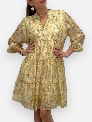 Blommig klänning i tencel Belle, ljusgul