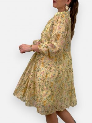 Blommig klänning i tencel Belle, ljusgul