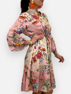 Carola Blommig midiklänning, rosa