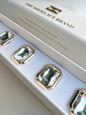 Emma – White Crystal Rectangle, knappsmycken 6-pack, guld