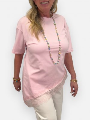 Gertrud Topp med spetskant, ljusrosa