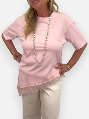 Gertrud Topp med spetskant, ljusrosa