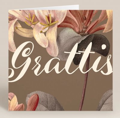 Kort med kuvert, Grattis brunt med blommor