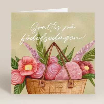 Kort med kuvert, Grattis på födelsedagen blommor i korg