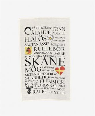 Kökshandduk Skåneord, vit/svart/röd/gul