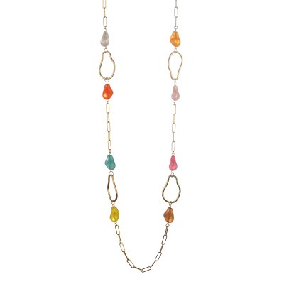 Långt halsband Colours, multi/guld