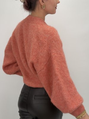 Stickad omlottkofta Sol, korall