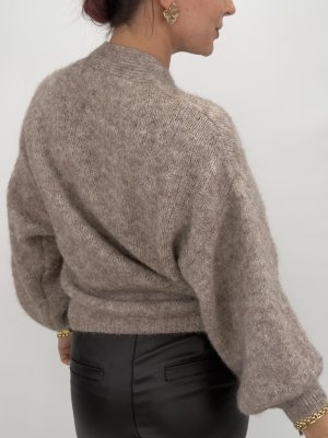 Stickad omlottkofta Sol, Taupe