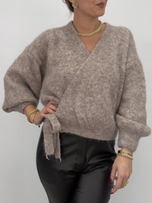 Stickad omlottkofta Sol, Taupe