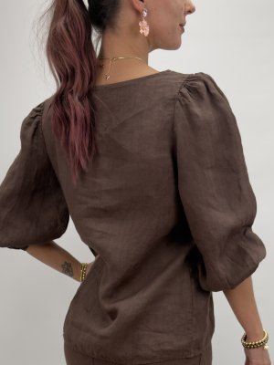 Siri Linnetopp med puffärm, brun