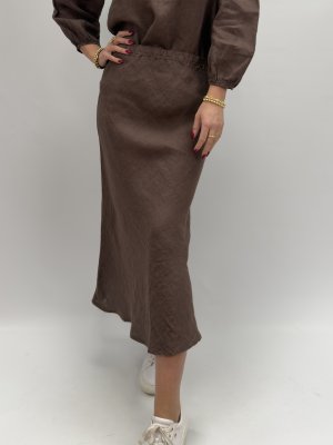 Talia Linnekjol med resårmidja, brun