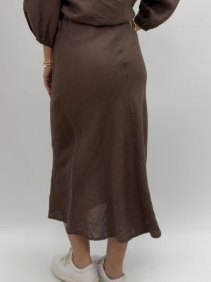Talia Linnekjol med resårmidja, brun