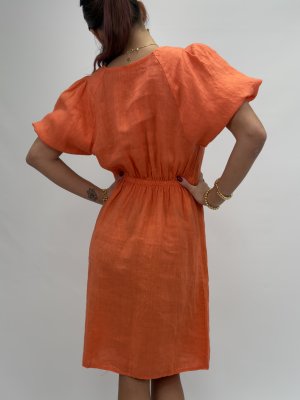 Majken Linneklänning med puffärm, orange