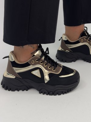 Sneakers Chunky, svart/strass/guld