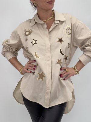 Skjorta Tanja med broderade detaljer, beige