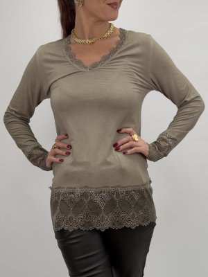 Topp med spetsdetaljer Lilian, Taupe