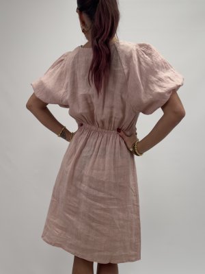 Majken Linneklänning med puffärm, rosa