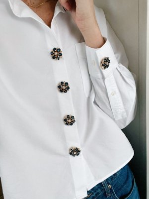 Isabelle – Navy and White Flower, knappsmycken 6-pack