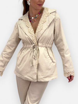 Canvasjacka med spets Jorun, beige