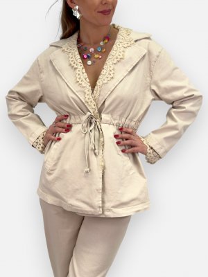 Canvasjacka med spets Jorun, beige