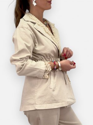 Canvasjacka med spets Jorun, beige