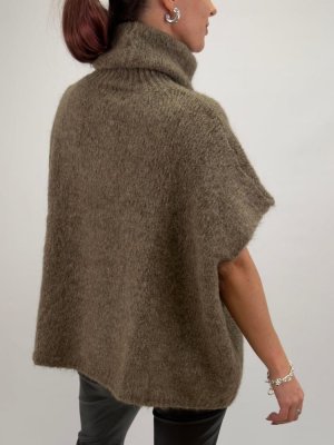 Leona, stickad slipover med polokrage, Taupe