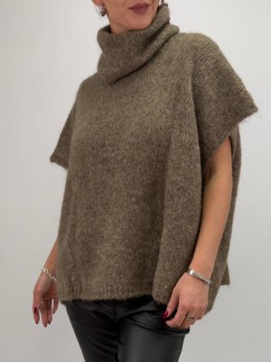 Leona, stickad slipover med polokrage, Taupe