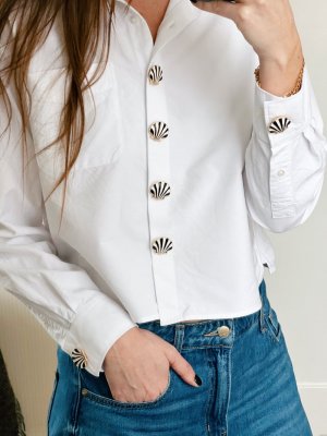 Linn – Black & White Shell, knappsmycken 6-pack, guld