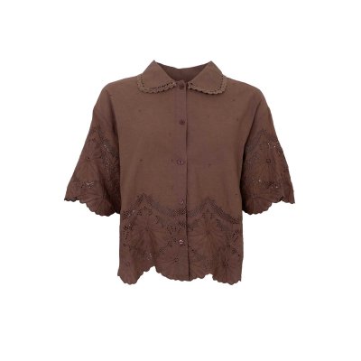 Blus med spets Agneta, Espresso