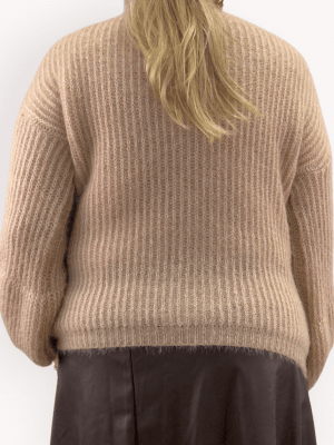 Stickad tröja med ballongärm, Beige