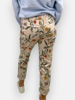 Magiska byxor Marja, ljusbeige med blomster