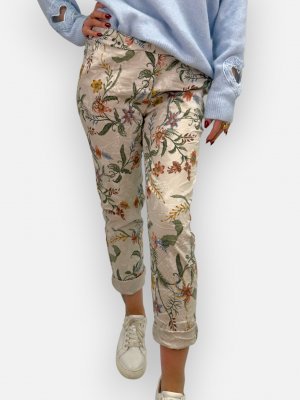 Magiska byxor Marja, ljusbeige med blomster