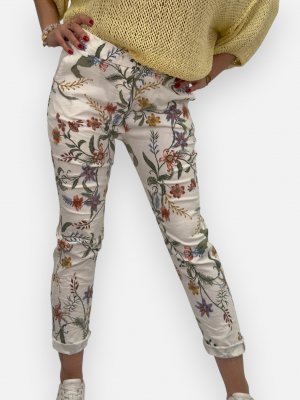 Magiska byxor Marja, vita med blomster