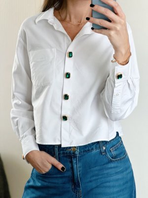 Nea – Emerald Green Crystal Rectangle, knappsmycken 6-pack, guld