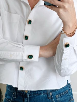 Nea – Emerald Green Crystal Rectangle, knappsmycken 6-pack, guld