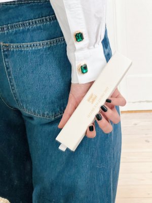 Nea – Emerald Green Crystal Rectangle, knappsmycken 6-pack, guld